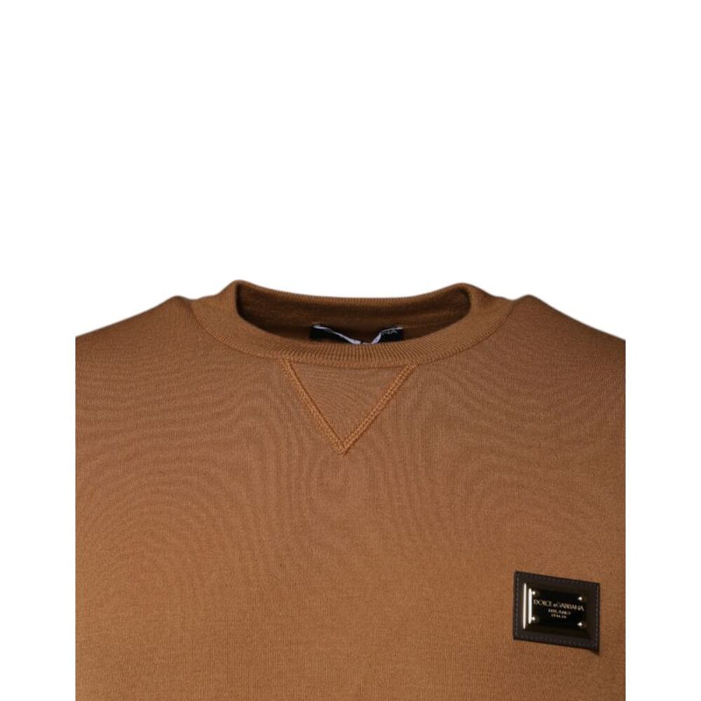 Dolce & Gabbana Brown Logo Plaque Crew Neck Pullover Men's Sweater - Picture 2 of 6